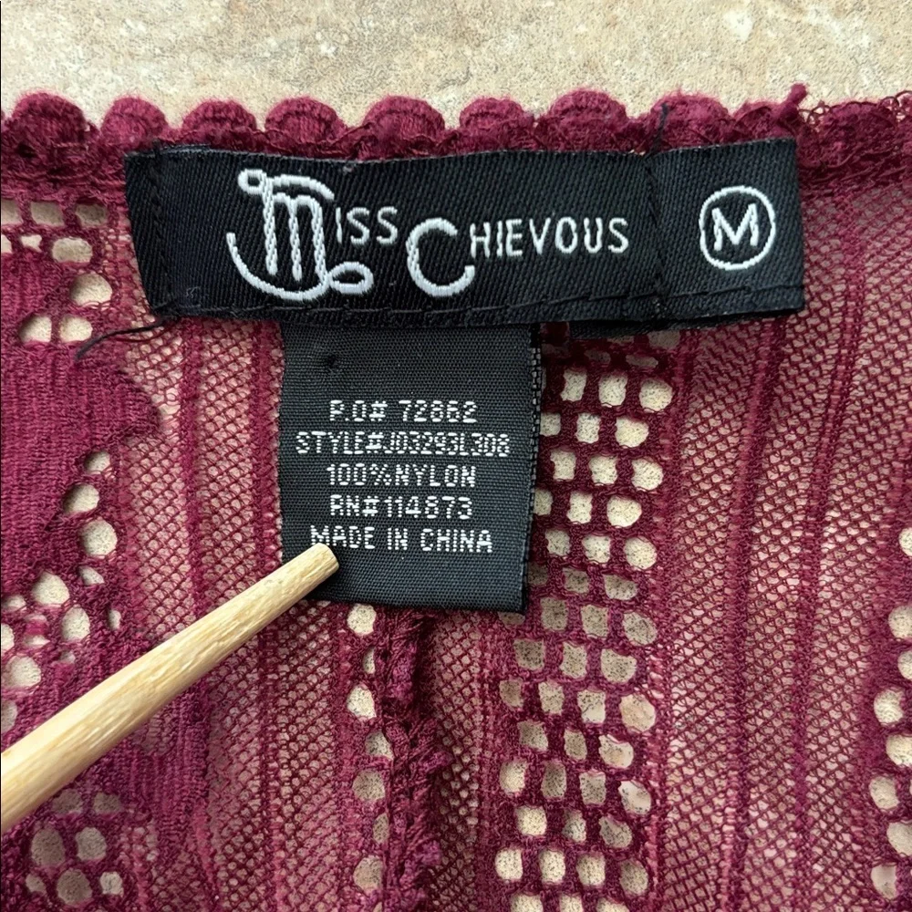 Miss Cheivous Maroon Full Lace Open Front Cardigan Size M